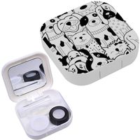 Portable Contact Lens Case Box Travel Kit Mirror + Bottle + Tweezers Container Holder [ Black White Doodle ]