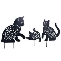 YEAHOME Cat Garden Metal Stakes - Black Cat Silhouette Stake for Yards, Gardens - Set of 3 Metal Animal Lawn Decorations- 16''LX 12''W / 14.5''L X10''W / 9''L X8''W