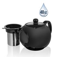 SAKI Large Porcelain Teapot, 48 Ounce Tea Pot with Infuser, Loose Leaf and Blooming Tea Pot - Black
