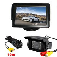 Vehicle Backup Camera Kit 18 LED IR Night Vision Waterproof Car Reverse Rear View Mirror Camera + 4.3" Rearview LCD Monitor for 12V-24V Bus Truck Trailer RV with 10m Video Cable