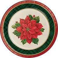 Creative Converting 8-Count Sturdy Style Dessert/Small Paper Plates, Plaid Poinsettia