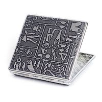 Egyptian Pattern Leather Metal Cigarette Case Holder Box Holds 20 Cigarettes (Silver)