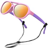 RIVBOS Rubber Kids Polarized Sunglasses with Strap Shades for Boys Girls Baby and Children RBK004 (RBK004- Pink Coating Lens)