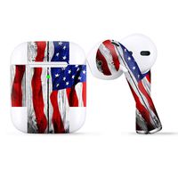Protective Skin Wrap for Apple AirPods, Vinyl Sticker Cover Decal, American Flag on Wood