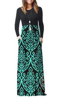 AUSELILY Women Long Sleeve Loose Plain Maxi Dresses Casual Long Dresses with Pockets (L, Black Green)