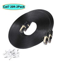 Cat7 Ethernet Cable 20 ft Black Shielded (STP), AULLOV High Speed Flat RJ45 Cat-7/Category 7 Internet LAN Computer Patch Cord Cable, Faster Than Cat5/Cat6-20 Feet Black-2 Pack