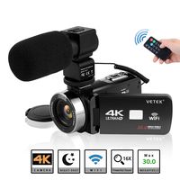 Video Camera Camcorder, VETEK 4K Ultra HD Vlog Camera for YouTube with Microphone, Digital WiFi Camera Recorder with Remote Control, IR Night Vision 3.0 inch Touch Screen 16X Digital Zoom 2 Batteries