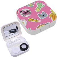 Portable Contact Lens Case Box Travel Kit Mirror + Bottle + Tweezers Container Holder [ Cartoon Patch Badges ]