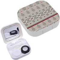 Portable Contact Lens Case Box Travel Kit Mirror + Bottle + Tweezers Container Holder [ Traditional Black Red Motif ]