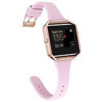 Amcute Compatibe for Fitbit Blaze Band Slim Narrow Thin Silicone Replacement Wristband with Metal Frame for Fitbit Blaze Bands Women Men Small Large (Lavender/Rose Gold, Small)