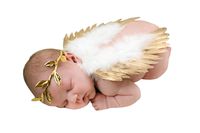 chinatera Newborn Angel Feather Wings Photography Props with Crystal Leaves Headband (Gold