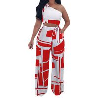 Women Two Pieces Jumpers Wide Leg Pants Long Trousers Sexy Strapless Vest Tops Overalls Hemlock (L, Red)