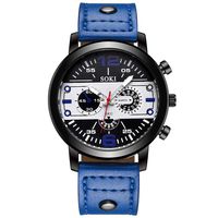 WaiiMak New Couple Fashion Leather Band Analog Quartz Round Wrist Business Men's Watch (Blue)