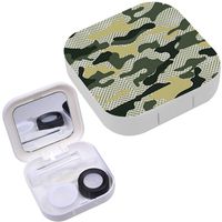 Portable Contact Lens Case Box Travel Kit Mirror + Bottle + Tweezers Container Holder [ Military Camo ]