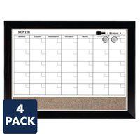 Quartet Combination Magnetic Whiteboard Calendar & Corkboard, 17" x 23" Combo White Board & Cork Board, Wood Finish Frame, Case of 4 (22476)