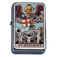 Tarot Card Judgement Flip Top Oil Lighter S21 Smoking Cigarette Smoker Includes Silver Case