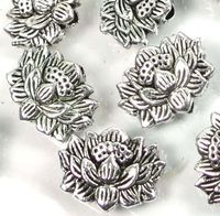 25 Beads Antique Silver Pewter Lotus Flower Buddhist Beads 12x8mm ~ Lead-Free ~