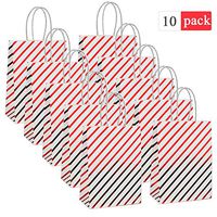 Gift Bags 10Pcs/Pack, Kraft Paper Bags with Exquisite Bronzing Diagonal Stripe, Reusable Versatile Paper Tote with Twisted Handle for Graduation Baby Shower Wedding Party Shop Retail Use (Red)