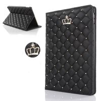 Superstart Luxury Crown Pattern Bling Diamond Leather Smart Protective Stand Case Cover for iPad Mini 4-Black