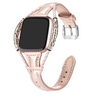 Wearlizer Soft Leather Slim Wristband Band Compatible with Fitbit Versa/Versa Lite/Versa SE/Versa 2, Handmade Bracelet, Ventilated Hole Thin Women Men Replacement Accessories Strap Rose Gold