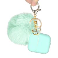 iuuhomefor Airpods 2&1 Charging Case Silicone Protective Case and Keychain Pompom Strap (Mint Green)