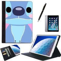 2019 iPad Air 3 2017 iPad Pro 10.5 Case PU Leather Wallet Kickstand Flip Cover Card Slots Lilo & Stitch Cute Cartoon Protective Flip Shockproof Shell for Apple iPad 10.5 Inch 2019/2017#A
