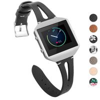 YiJYi Leather Bands Compatible with Fitbit Blaze,Slim Band with Metal Frame Replacement Sport Strap Wristband for Women Men (Black/Silver Frame)