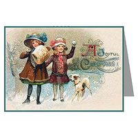 Twelve 3.5x5 Vintage Holiday Note Cards In A Boxed Set Of Two Sisters Wishing You A Joyfull Christmas In A Snow Storm In Traditional Dress