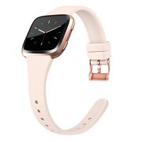 Tobfit Silicone Slim Band Compatible for Fitbit Versa/Lite/SE, Narrow & Thin Sport Wristband with Metal Buckle for Women/Men, Pink Sand, Small