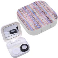 Portable Contact Lens Case Box Travel Kit Mirror + Bottle + Tweezers Container Holder [ Colorful Geometric ]