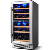 Wine Cooler Dual Zone, Aobosi 15 inch 30 Bottle Wine refrigerator Built-in or Freestanding with Fashion Look, Quick and Silent Cooling System, Double-Layer Tempered Glass Door, Front Ventilation