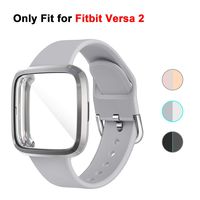 Seltureone Solid Color Silicone Band Plus Case Compatible for Fitbit Versa 2 -Gray (S)