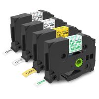 Wonfoucs Compatible P-Touch Color Label Tape, 12mm 0.47 Inch Laminated TZe Tapes Work with PT-D210 PT-H110 PT-D400AD PT-D600, 4-Pack