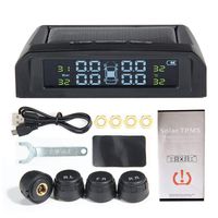 Moshbu Solar Powered TPMS Wireless Tire Pressure Monitoring System 4 Sensors DIY Tire Gauge with Auto Alarm System Real-time LED Displays for RV Trailer, External Sensor