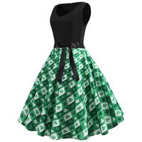 Keliay Bargain St. Patrick's Day Women's Clover Sleeveless Evening Print Party Prom Swing Dress