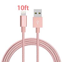 JOOMFEEN 10FT 8pin Cable Nylon Braided Charging Cable Extra Long USB Sync Cord for iphone se, 7, 7 plus,6s, 6s plus, 6plus, 6,5s 5c 5,iPad Mini, Air,Pro,iPod. (Rose Gold)