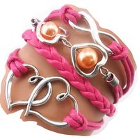 Ac Union ACUNIONTM Handmade Cross Heart Pear Charm Friendship Gift Leather Bracelet - Peach