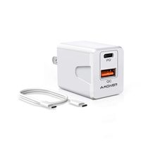 Amoner USB C Wall Charger, 3FT USB C to C Cable, 18W PD Port and 18W QC Port with Foldable Plug Compatible with iPad Pro, iPhone 11/11 Pro/11 Pro Max/Xs/Max/XR/X/8, Galaxy S10/S9/S8