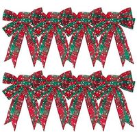 MEWTOGO 8pcs Red Buffalo Plaid Christmas Bows- Xmas Red and Green Buffalo Check Bows Christmas Wreath Bows Holiday Decorative Bows with Snowflake for Christmas Tree Party Supplies Gifts (Red& Green)