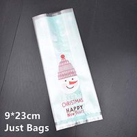 50pcs Christmas Candy Cookie Gift Bag Self Stand Holders Bake Biscuit Hand Made DIY Jewelry Plastic Packaging Bags (Christmas 9x23cm)