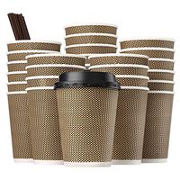 Eupako 12 oz Disposable Coffee Cups with Lids and Straws 80 Set, Insulated Corrugated Sleeve Paper Hot Drink Cups To Go, Perfect for Hot and Cold Drinks (Brown Geometric)