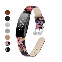 MEFEO Compatible with Fitbit Inspire Bands/Inspire HR Band, Genuine Leather Slim Soft Strap Wristbands Accessories Replacement for Fitbit Inspire Fitness Tracker (Floral 1, Large (6.6"-8.8"))