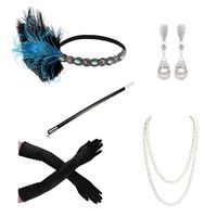 1920s Accessories Headband Necklace Gloves Cigarette Holder Flapper Costume Accessories Set for Women(be)