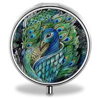 IMLONE Pill Organizer, Customized Watercolor Peacock Art Pill Boxes with 3 Components Metal Portable Pill Container for Purse, Travelling and Daily Needs