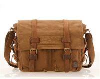 Sechunk Vintage Military Leather Canvas Laptop Bag Messenger Bags Medium