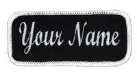 Name Patch Uniform Work Shirt Personalized Embroidered Black with White Border. Hook Fastener.