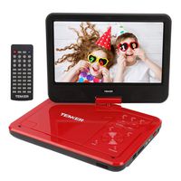 TENKER 12.5" Portable DVD Player with Swivel Screen, 3 Hours Rechargeable Battery with SD Card Slot and USB Port (Red)