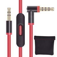 Replacement Audio Cable Cord Wire with in-line Microphone and Control + OEM Replacement Leather Pouch/Leather Bag for Beats by Dr DRE Headphones Solo/Studio/Pro/Detox/Wireless/Mixr/Executive/Red