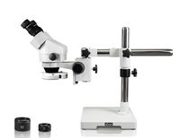 Vision Scientific VS-3EZ-IFR07 Binocular Zoom Stereo Microscope, 10x WF Eyepiece, 0.7X-4.5X Zoom, 3.5X-90x Magnification, 0.5X & 2X Auxiliary Lens, Single Arm Boom Stand, 144-LED Ring Light
