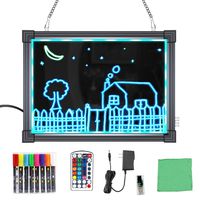 MBQMBSS LED Message Writing Board 16" X 12" Illuminated Light Erase Board Acrylic Led Message Board Outdoor Erasable Lighted Letter Board Menu Sign Board with Remote Control&8 Colors Chalk Marker